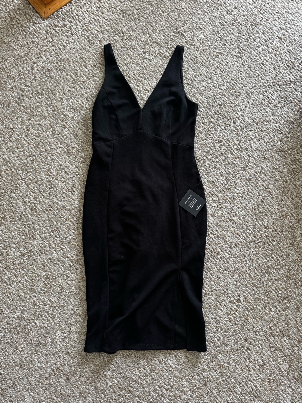 Lulu's Black V-Neck Midi Bodycon Dress